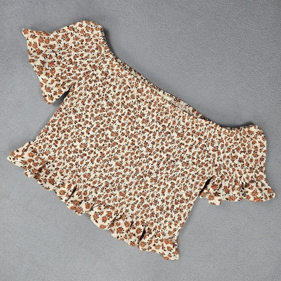 Tops - Pie In The Sky Crop Top‎ Shirt Womens XL Floral Smocked Off Shoulder Ruffle Boho